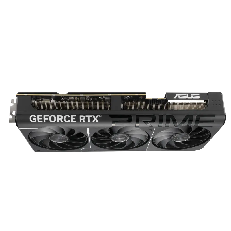 نمای جانبی کارت گرافیک ایسوس PRIME RTX 5070 Ti با بک‌پلیت فلزی